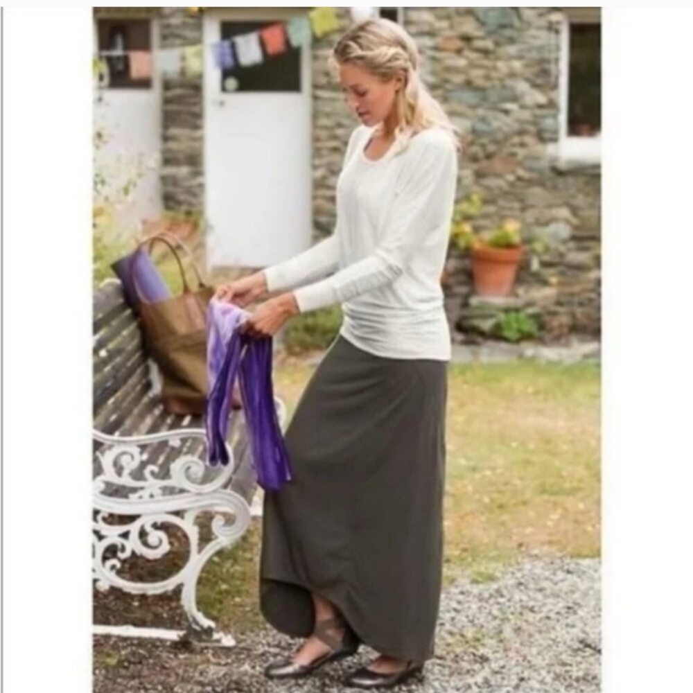 Athleta Thrones Maxi Skirt Pull-On Zip Pocket High Low Hem Olive Green Size L